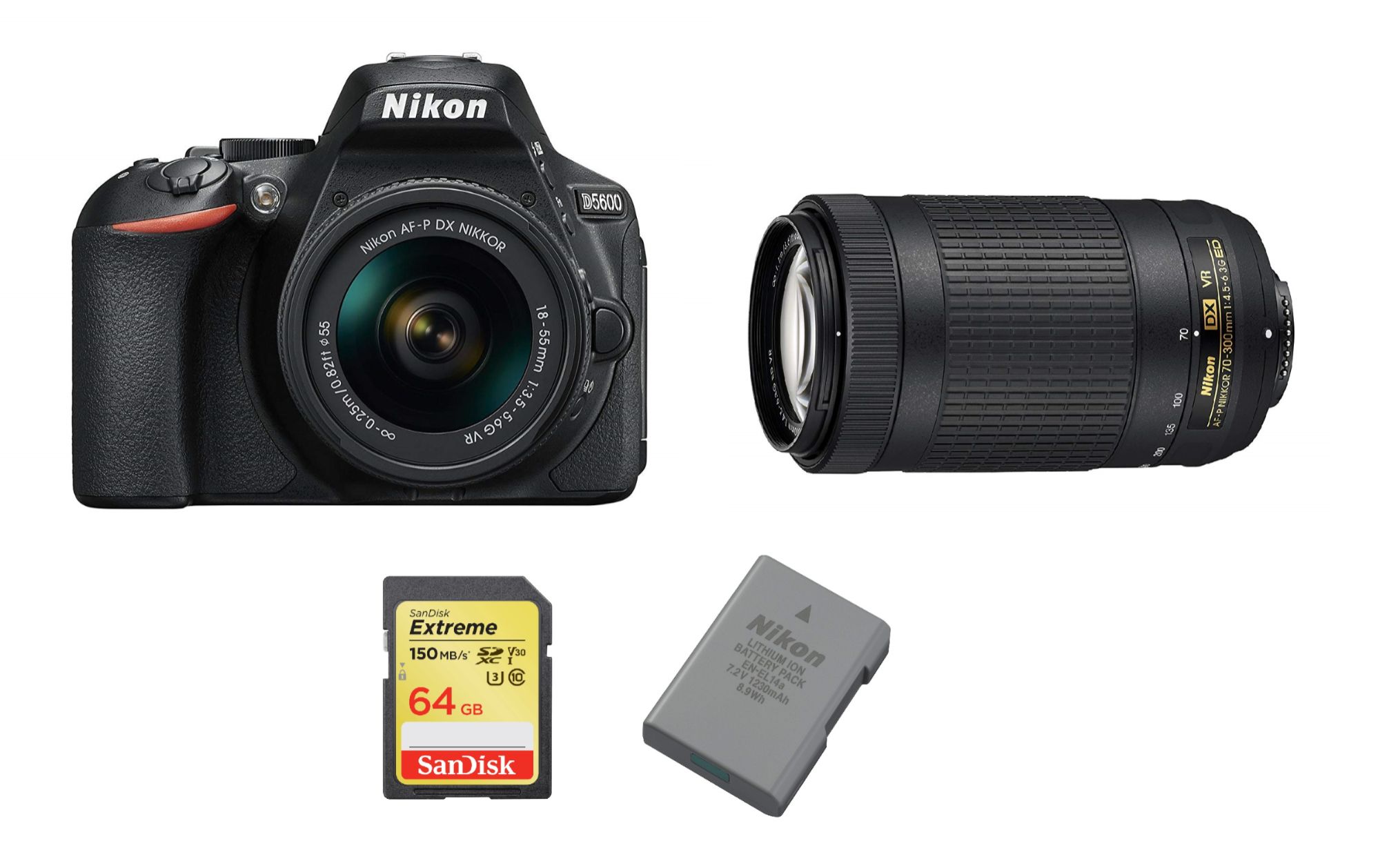 Nikon D5600 24.2MP Kit with AF-P Lenses and Accessories