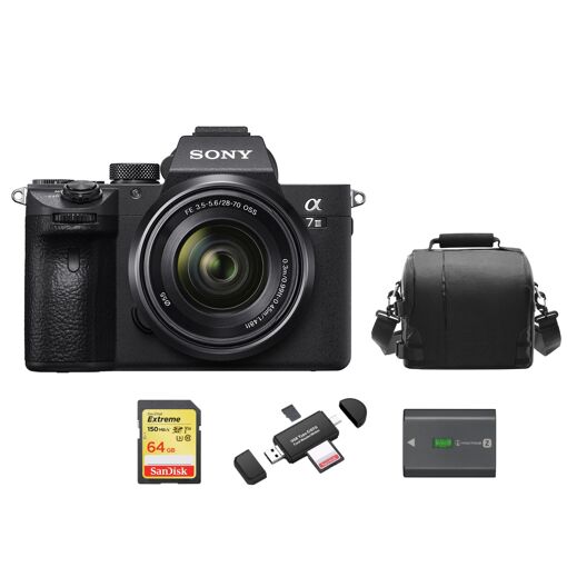 Sony A7 III Hybrid Camera 24.2MP with SEL 28-70mm F3.5-5.6 OSS Lens + 64GB SD Card + Case + NP-FZ100 Battery + Memory Card Reader