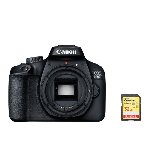 Cámara réflex digital Canon EOS 4000D de 18 MP, cuerpo solo, negro + tarjeta SD de 32 GB