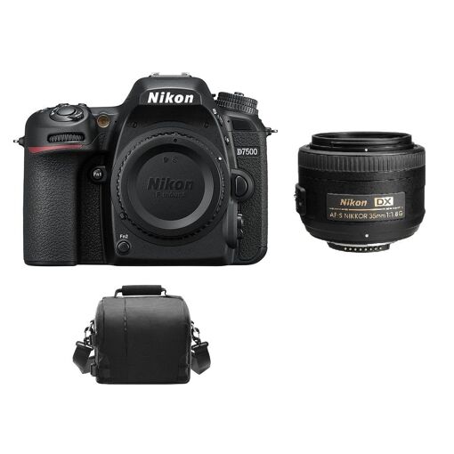 Cámara Nikon D7500 20,9 MP DX con lente AF-S 35 mm f/1.8G y estuche