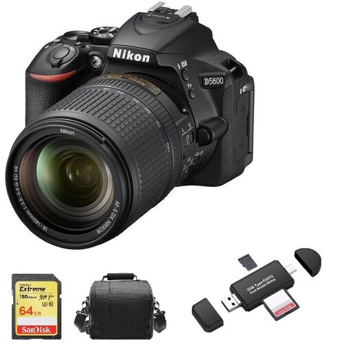 Cámara sin espejo Nikon D5600 de 24,2 MP con kit de objetivo AF-S 18-140 mm y accesorios