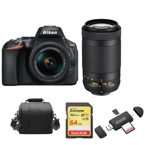 Kit doble Nikon D5600 de 24,2 MP con lentes AF-P y accesorios