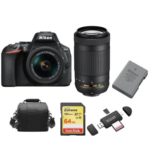 Kit doble Nikon D5600 24,2 MP con lentes AF-P y accesorios