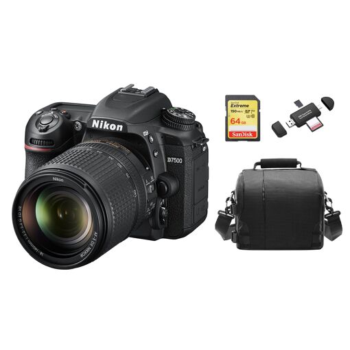Cámara réflex digital Nikon D7500 de 20,9 MP con kit de objetivo AF-S 18-140 mm f/3.5-5.6G ED VR y tarjeta SD de 64 GB