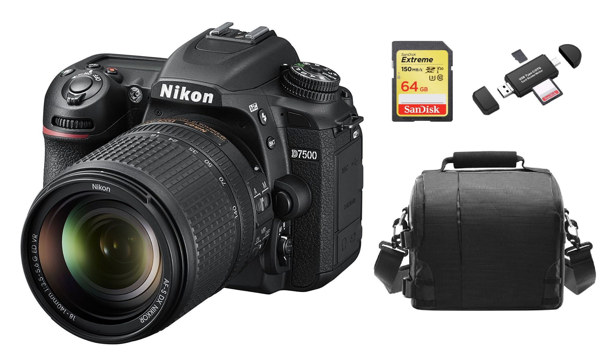 Nikon D7500 20.9MP DX Mirrorless Camera Kit with AF-S 18-140mm f/3.5-5.6G ED VR Lens and 64GB SD Card