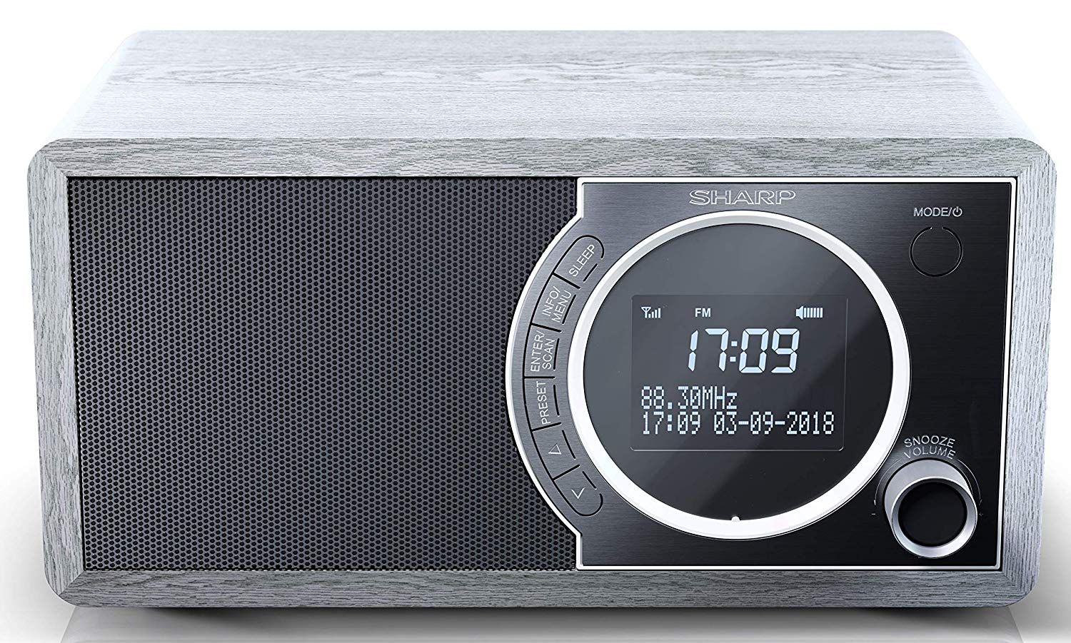 Radio portátil digital Sharp DR-450GR con DAB/DAB+/FM y Bluetooth 4.2 en madera gris