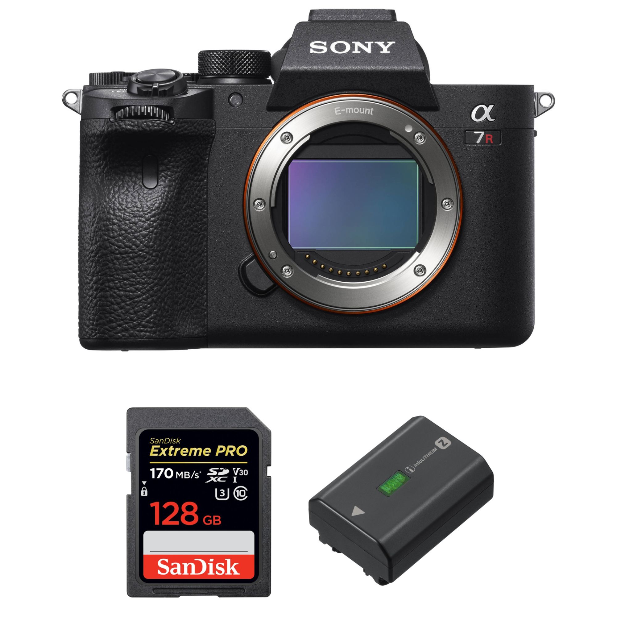 Sony ALPHA 7R IV Nu + SanDisk 128GB Extreme PRO UHS-I SDXC 170 MB/s + Sony NP-FZ100 Battery, 2-Year Warranty