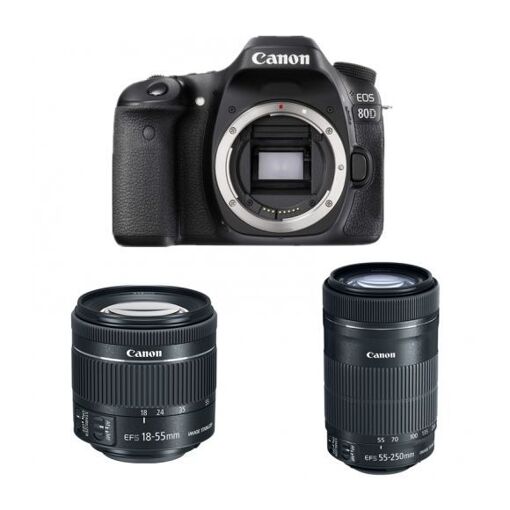 Kit de cámara Canon EOS 80D 24.2MP (con lentes 18-55mm y 55-250mm)