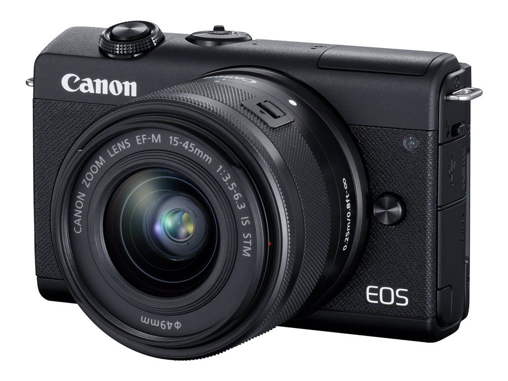 Canon EOS M200 - Cámara digital - Sin espejo - 24,1 MP - APS-C - 4K/25 fps - Lente zoom óptico 3x EF-M 15-45 mm IS STM - Wi-Fi, Bluetooth - Negro