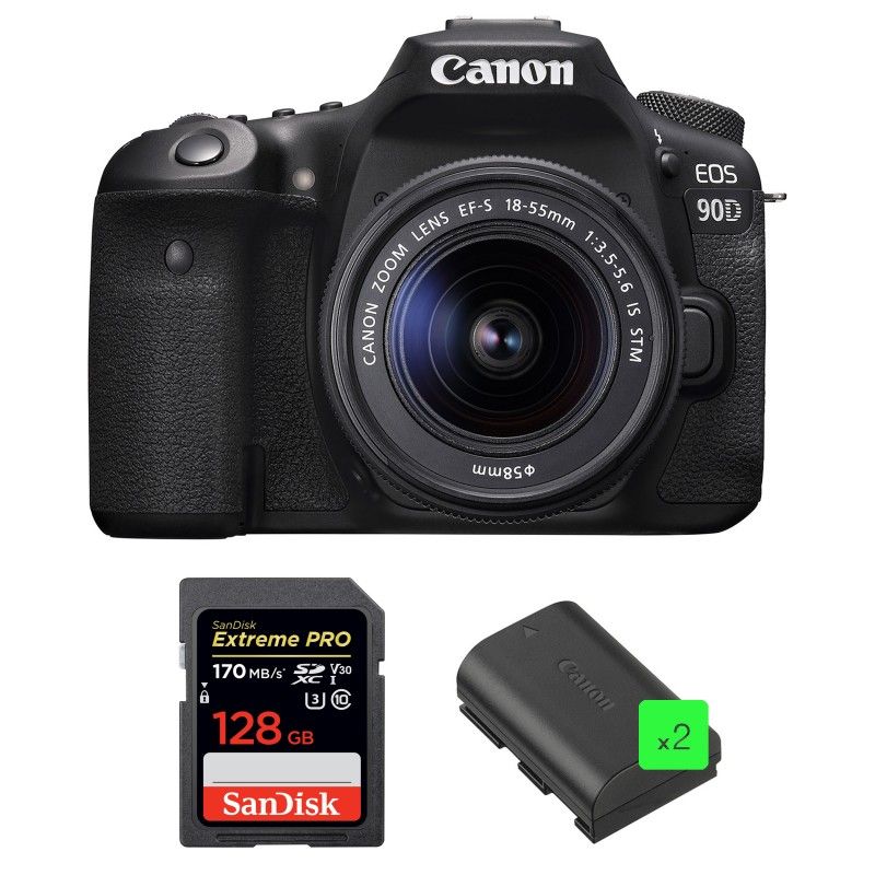 Canon EOS 90D + 18-55mm IS STM + SanDisk 128GB Extreme PRO UHS-I SDXC 170MB/s (2x LP-E6N 2-Year Warranty)