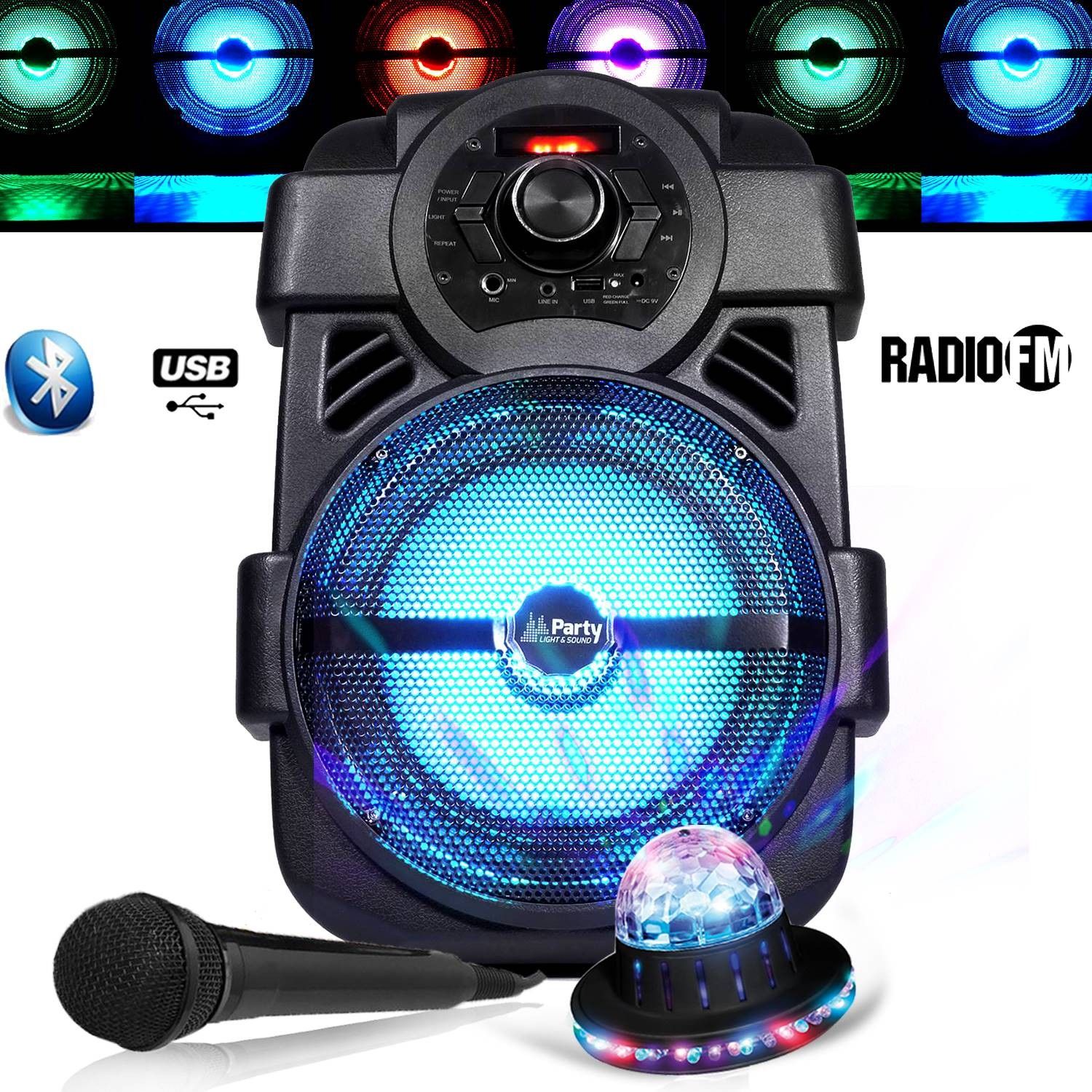 Party Light & Sound Kids Karaoke Speaker 250W Portable with USB/Bluetooth/FM Radio Micro Handy180