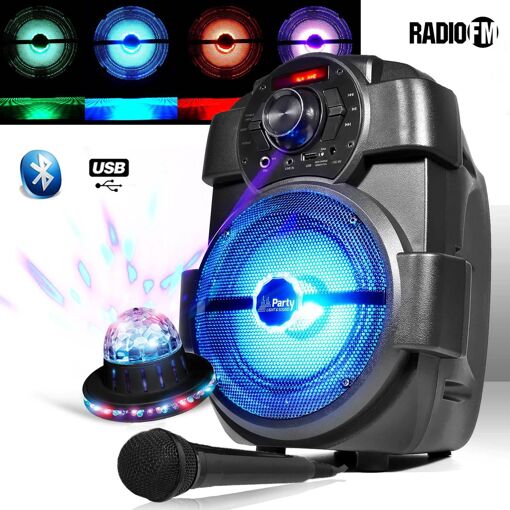 Altavoz portátil PM Karaoke para Niños de 180W con Micrófono, USB/Bluetooth/Radio FM + Iluminación