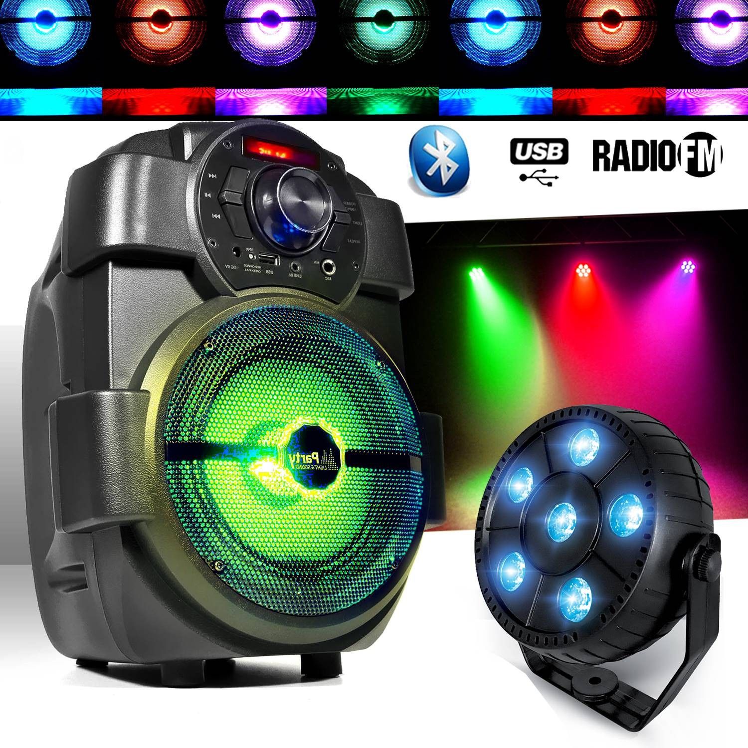 Haut-parleur PM Karaoké Enfants 180W rechargeable avec USB/Bluetooth/Radio FM + Boule de lumière