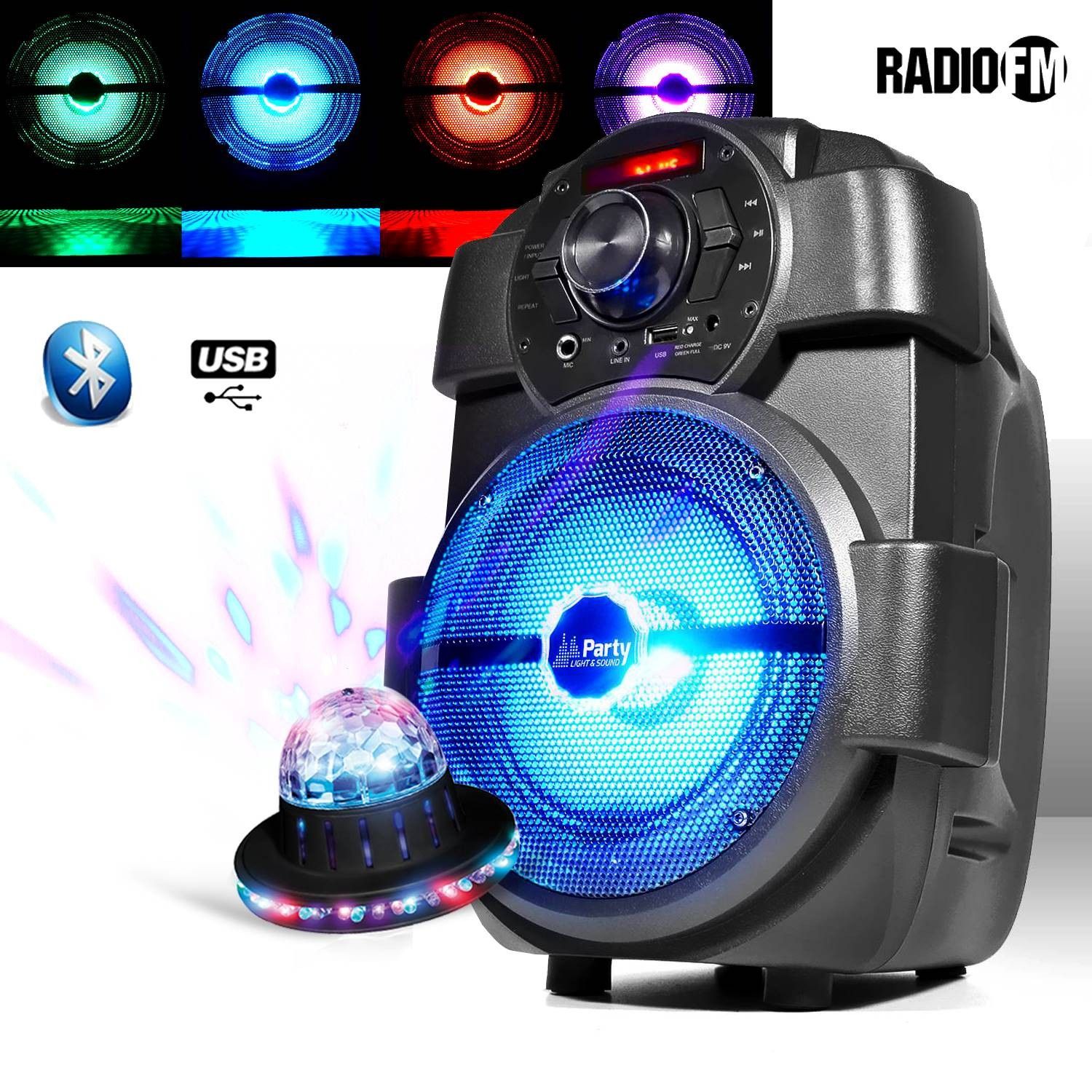Altavoces para Karaoke Infantil PM SONO con Batería, USB/Bluetooth y Radio FM + Efectos de luz