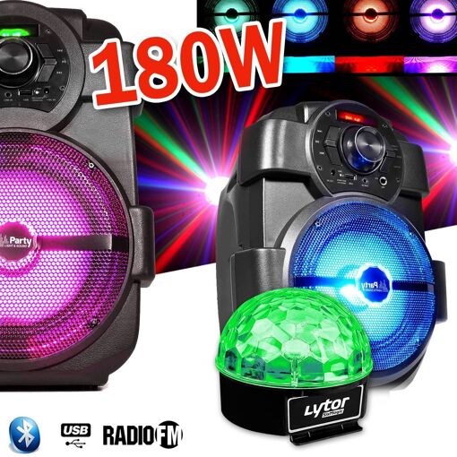 Altavoces para karaoke infantil PM 180W portátiles con batería, USB/Bluetooth/radio FM + SixMagic