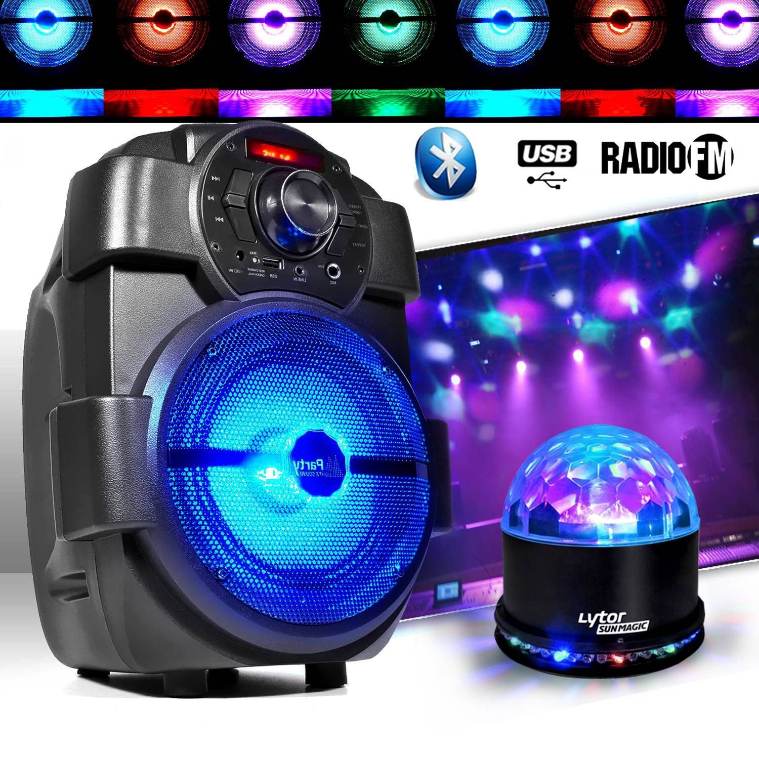 Altavoz PM Karaoke para Niños 180W con Batería Recargable USB/Bluetooth/Radio FM + SunMagic