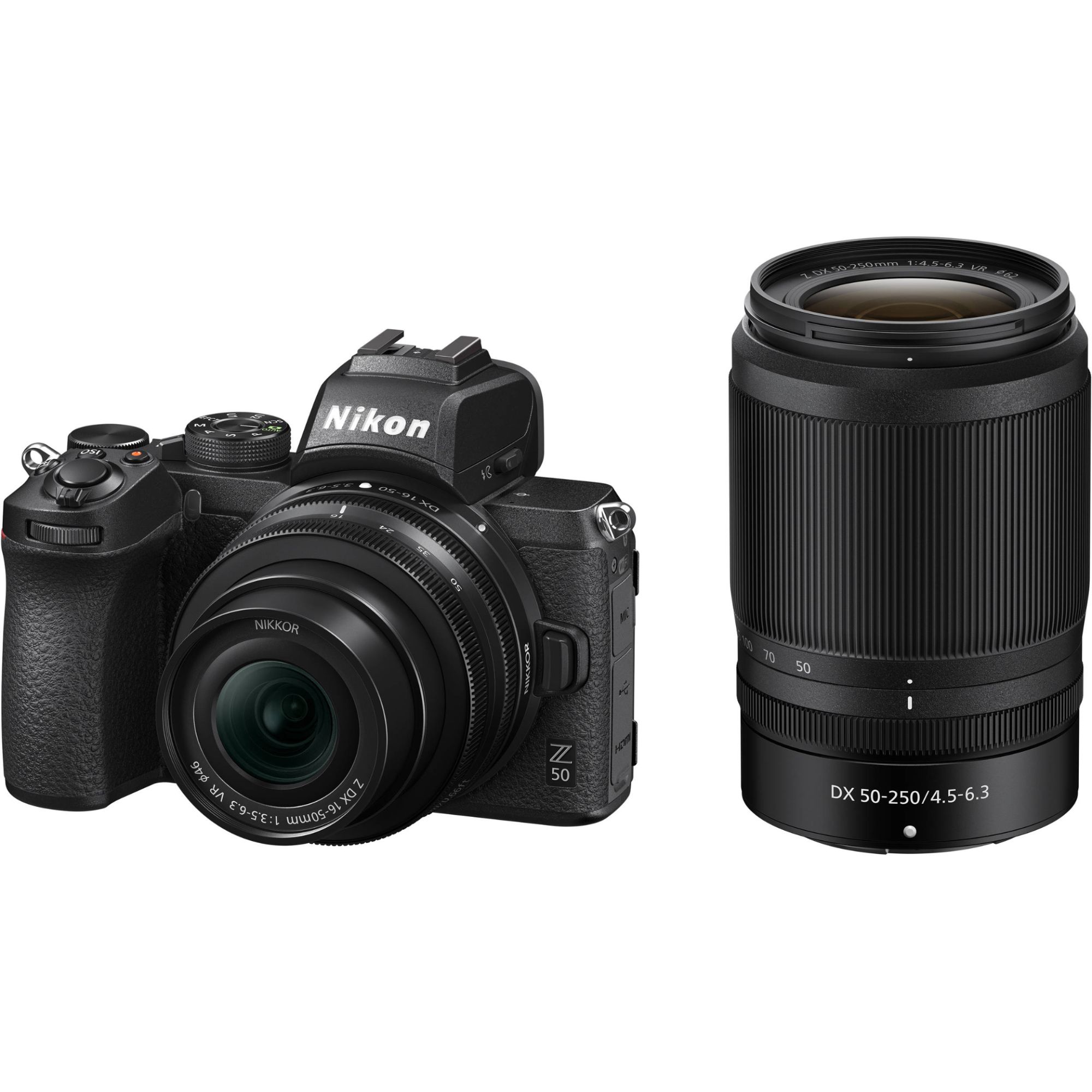 Nikon Z50 Hybrid Camera 20.9MP Black TWIN KIT with NIKKOR Z DX 16-50mm f/3.5-6.3 VR and NIKKOR Z 50-250mm f/4.5-6.3 VR Lenses