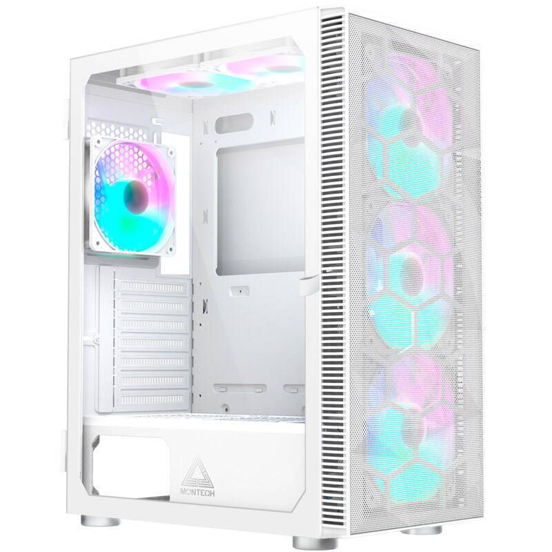 Caja de PC Montech X3 Mesh RGB de tamaño medio, formato ATX, con panel de vidrio - Blanco
