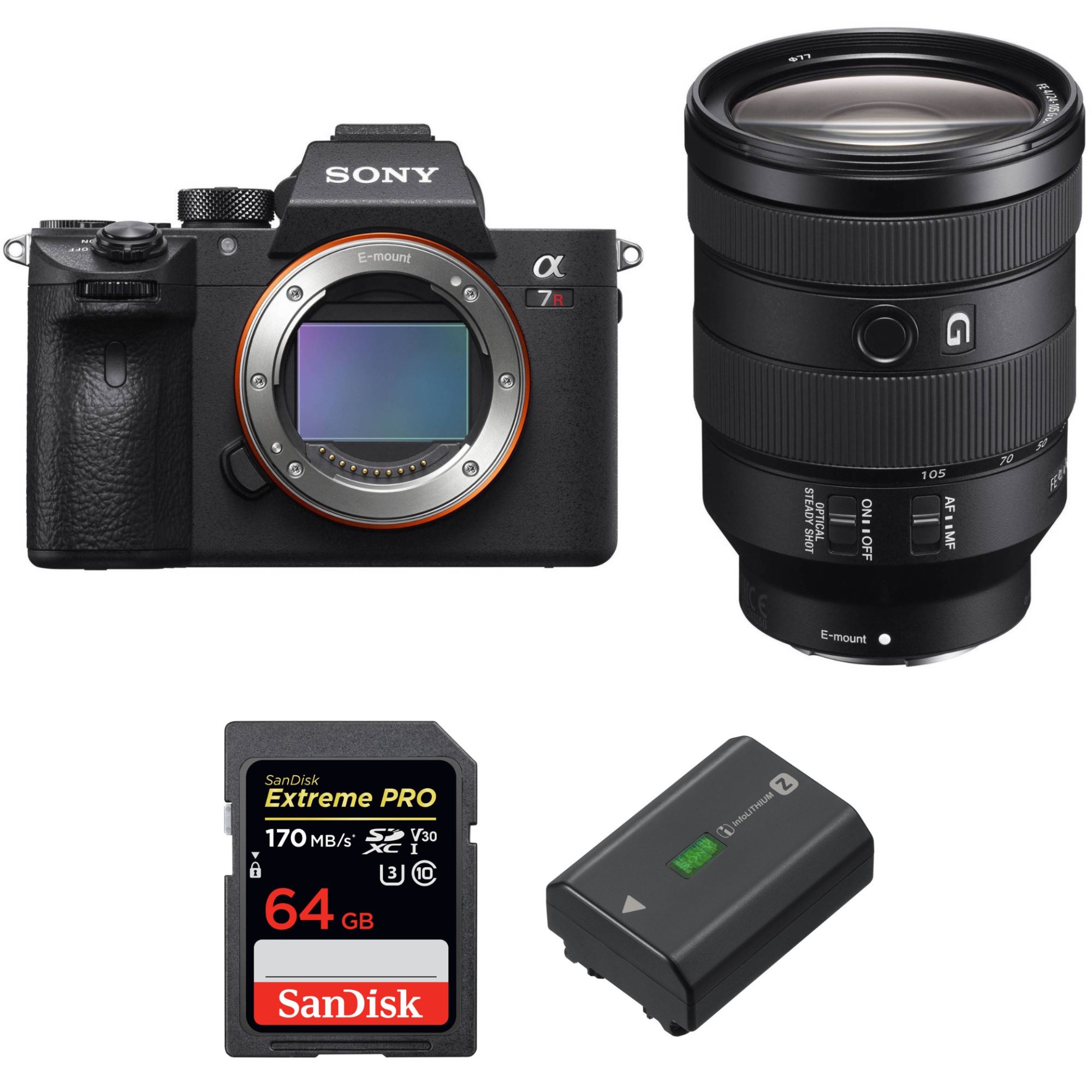 Sony Alpha 7R III Camera Kit with FE 24-105mm F4 G OSS Lens and SanDisk 64GB Extreme PRO UHS-I Card + Battery