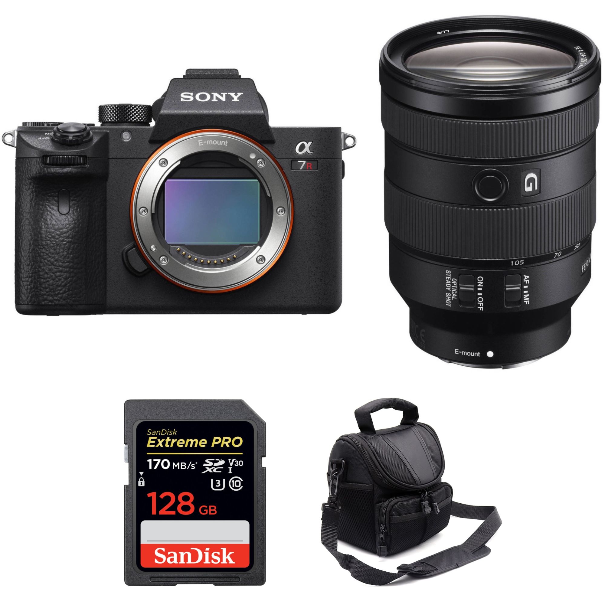 Sony Alpha 7R III Camera Kit with FE 24-105mm F4 G OSS Lens + SanDisk 128GB Extreme PRO Card + 2-Year Warranty Bag