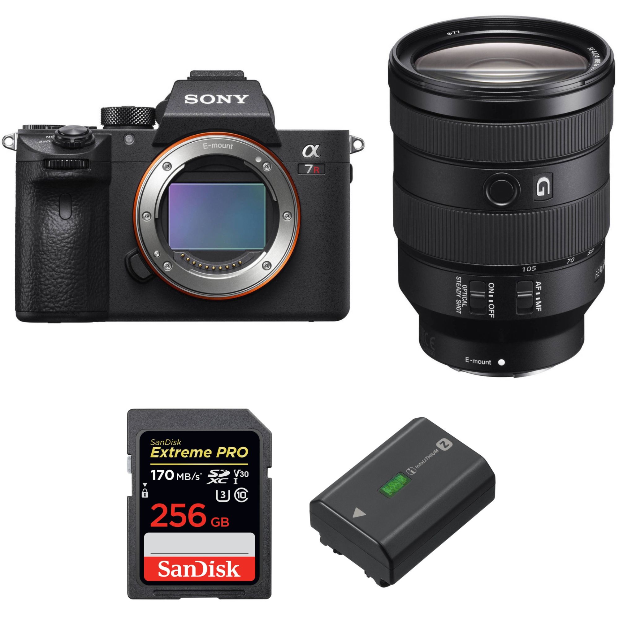 Sony ALPHA 7R III Camera Kit with FE 24-105mm F4 G OSS Lens + SanDisk 256GB Extreme PRO UHS-I Card + Sony NP-FZ100 Battery (2-Year Warranty)
