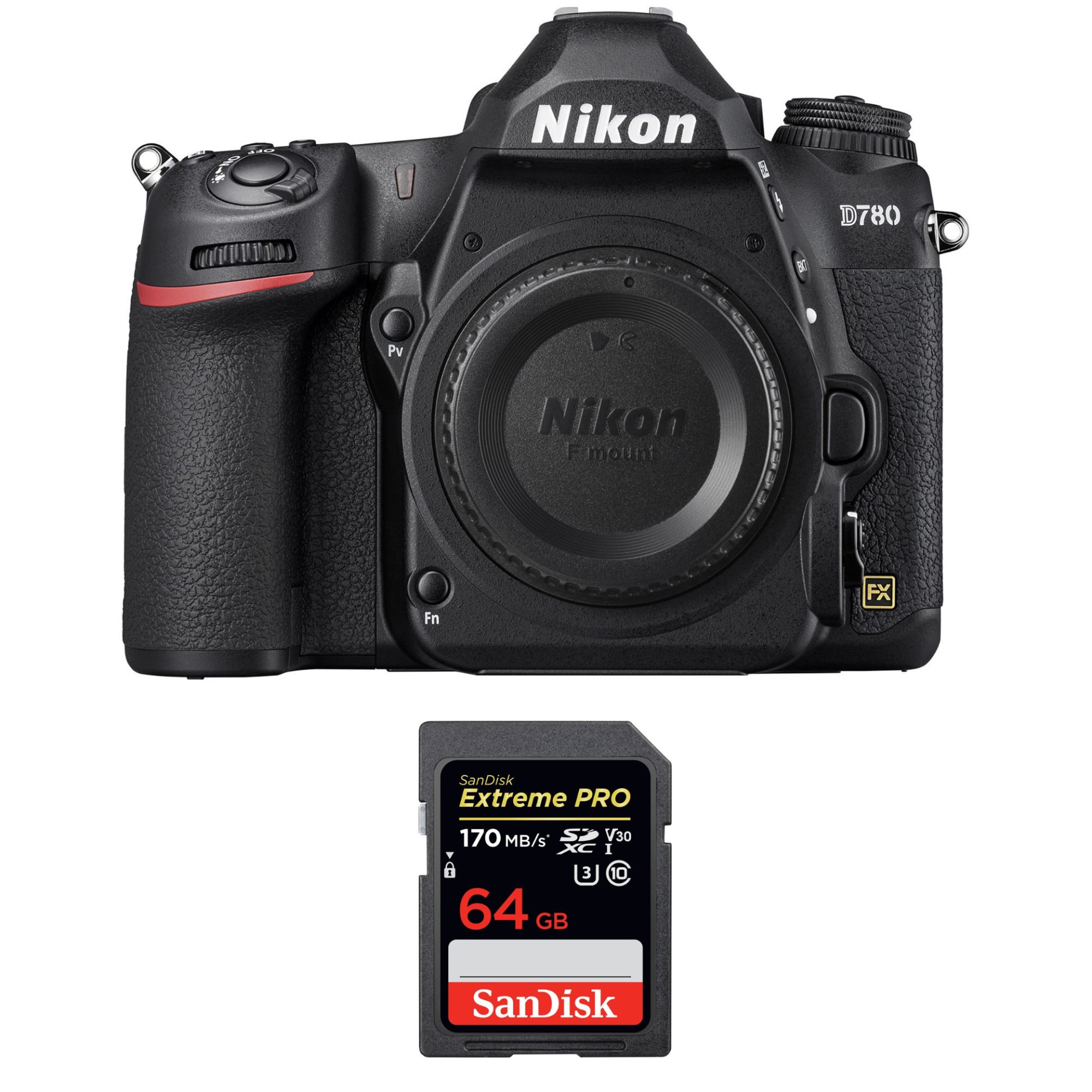Nikon D780 nu + carte SanDisk 64Go Extreme PRO UHS-I SDXC (170 Mo/s) garantie 2 ans