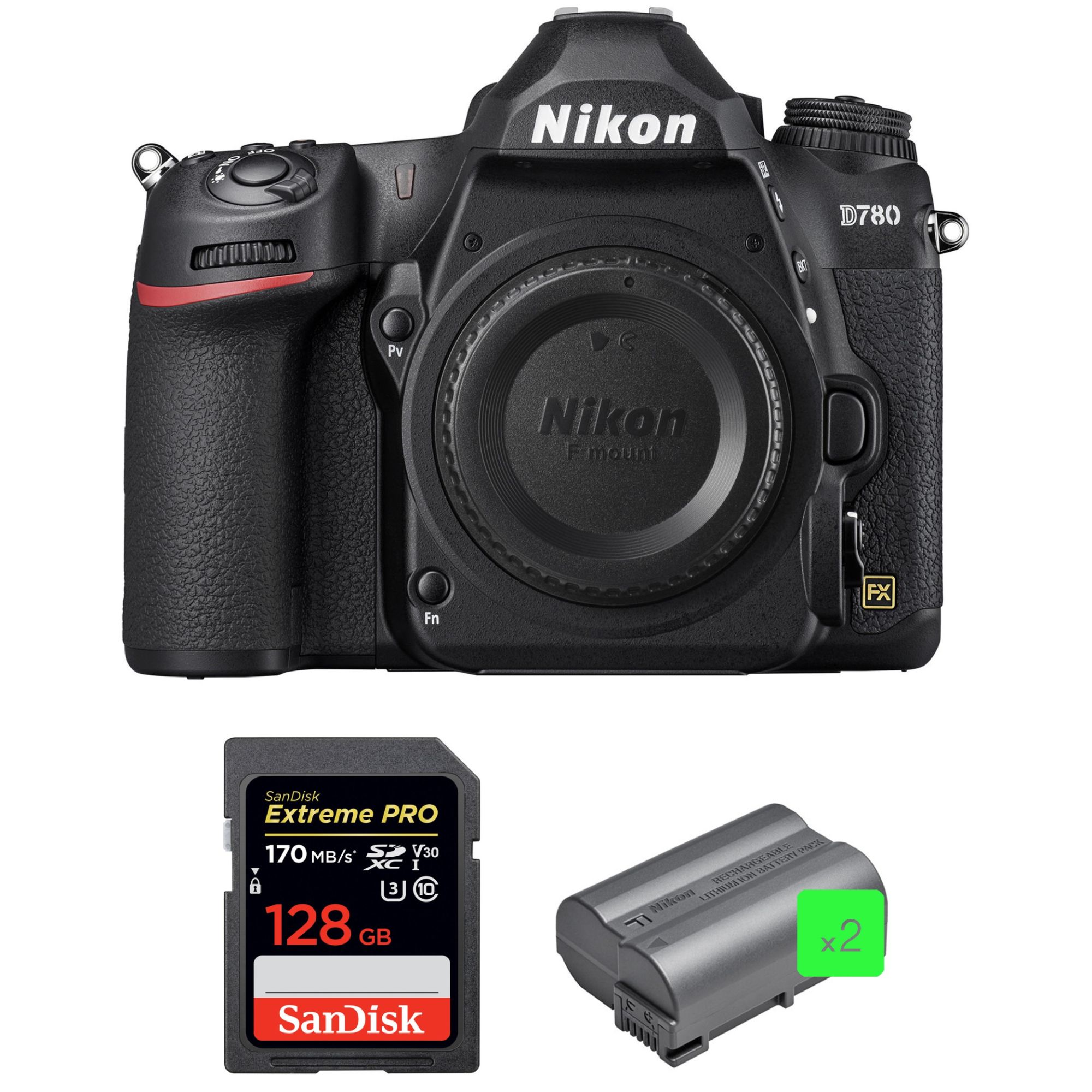 Nikon D780 Nu + Carte SanDisk 128 Go Extreme PRO UHS-I SDXC 170 Mo/s (2) Batteries Nikon EN-EL15b Garantie 2 Ans