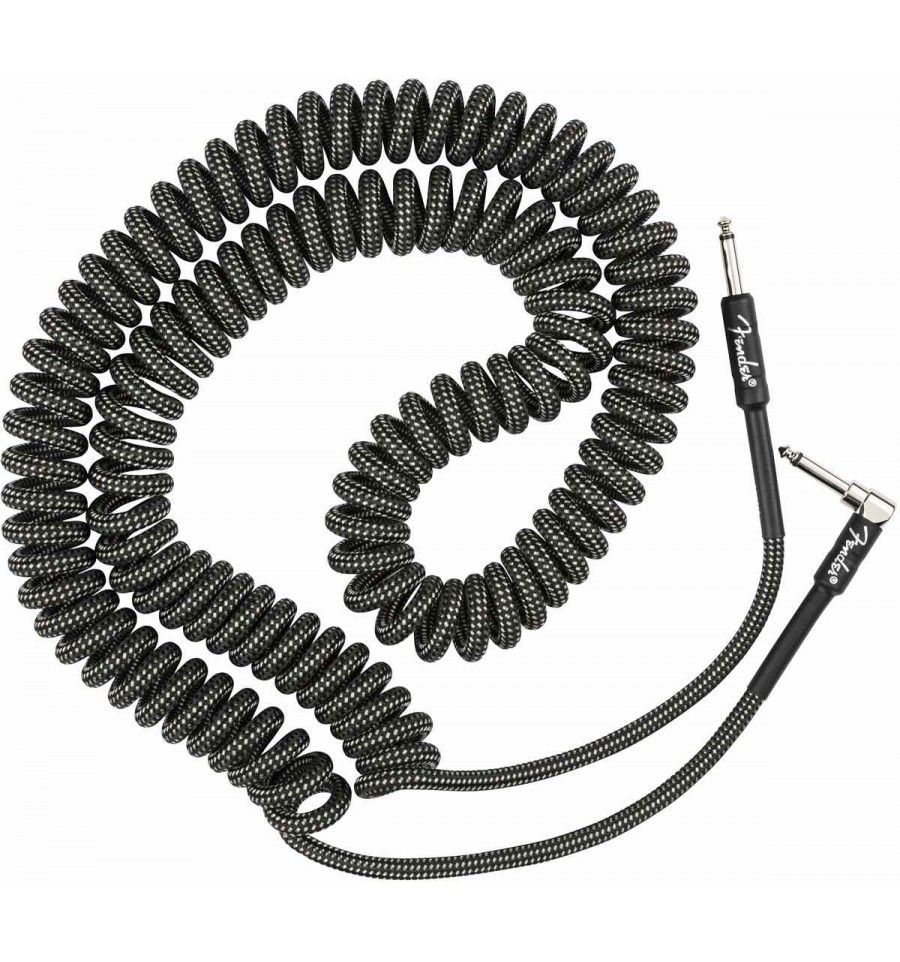 Fender Professional Spiral Cable - Grey Tweed, Straight/Angled, 9m