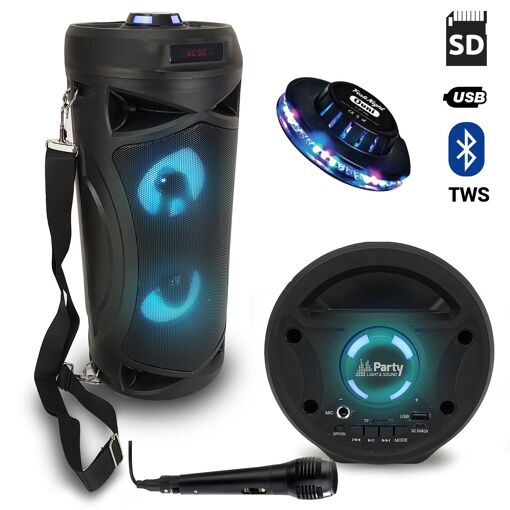Altavoces portátiles Party Sound SONO DJ con luces LED - TWS - Micrófono Bluetooth USB/SD + espectáculo de luces OVNI