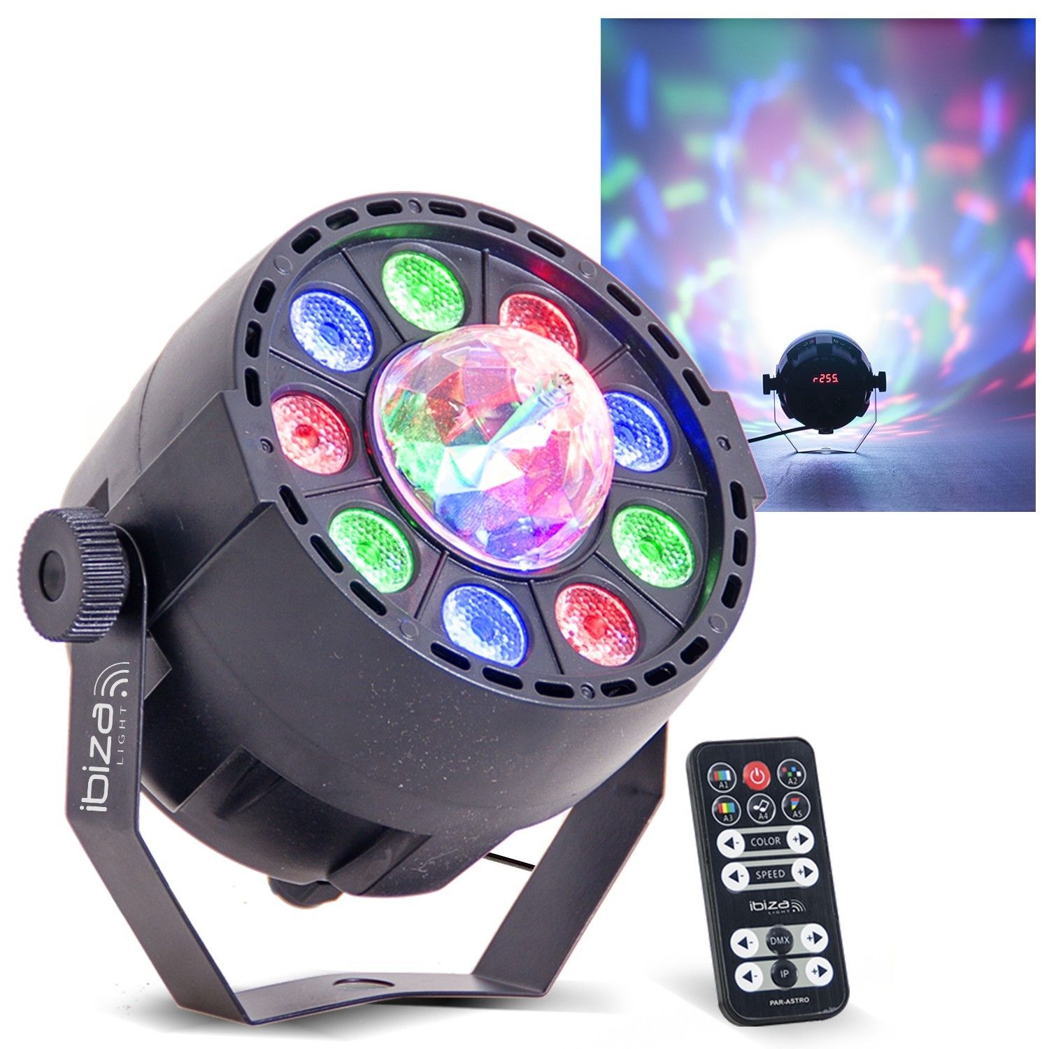 Kit d'éclairage Ibiza Light PAR-ASTRO 2 en 1 - Projecteur 12W LED DMX