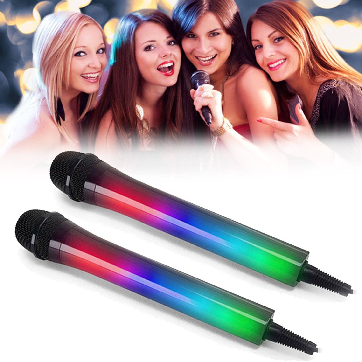 MR Entertainer G158BH Wireless Dynamic Microphone Kit - Black with Disco Lights - 2 Microphones