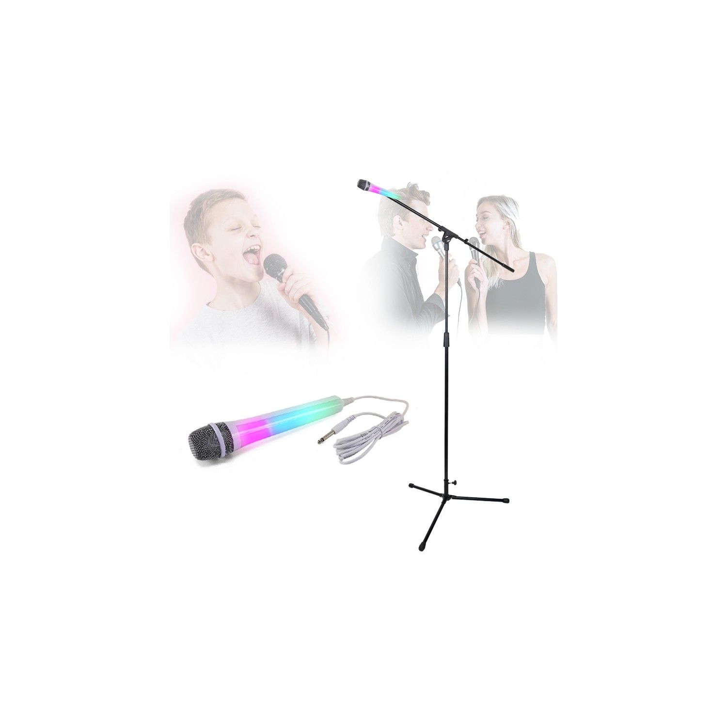 Soporte para micrófono de acero ajustable con efecto luminoso Disco - Gris