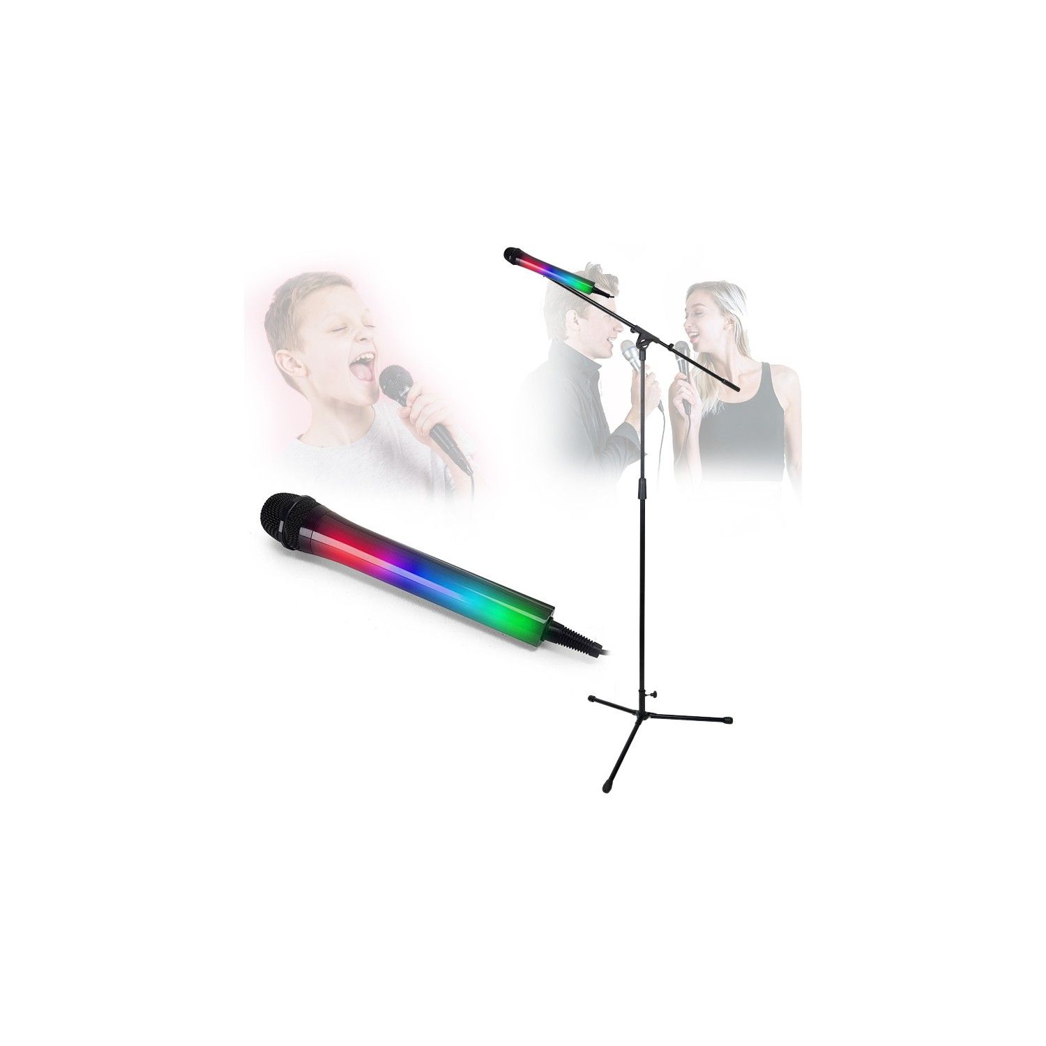 Soporte para micrófono de acero ajustable con efecto de luz disco Njs