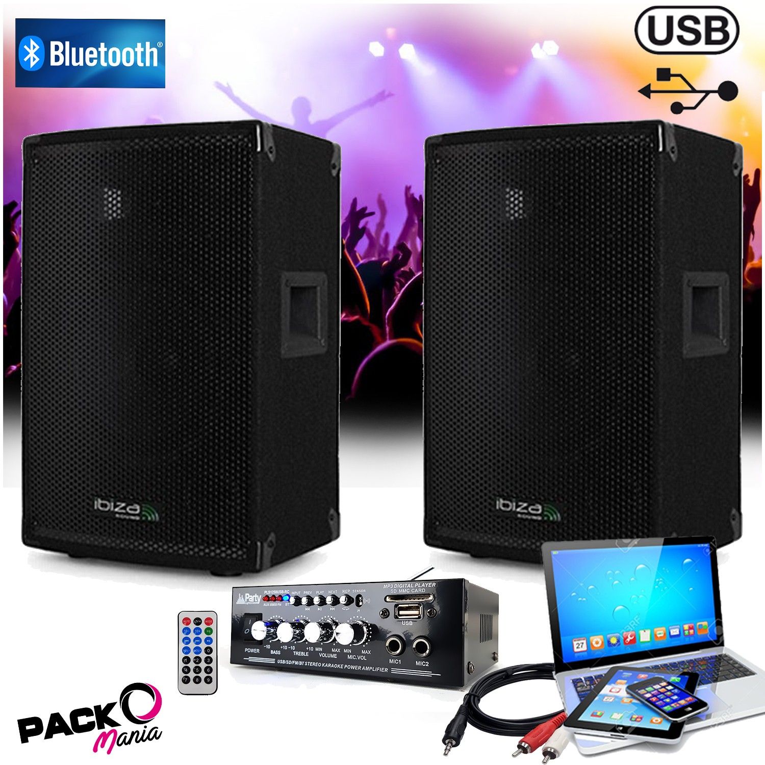 Kit de sonido Ibiza de 600W con amplificador y altavoces