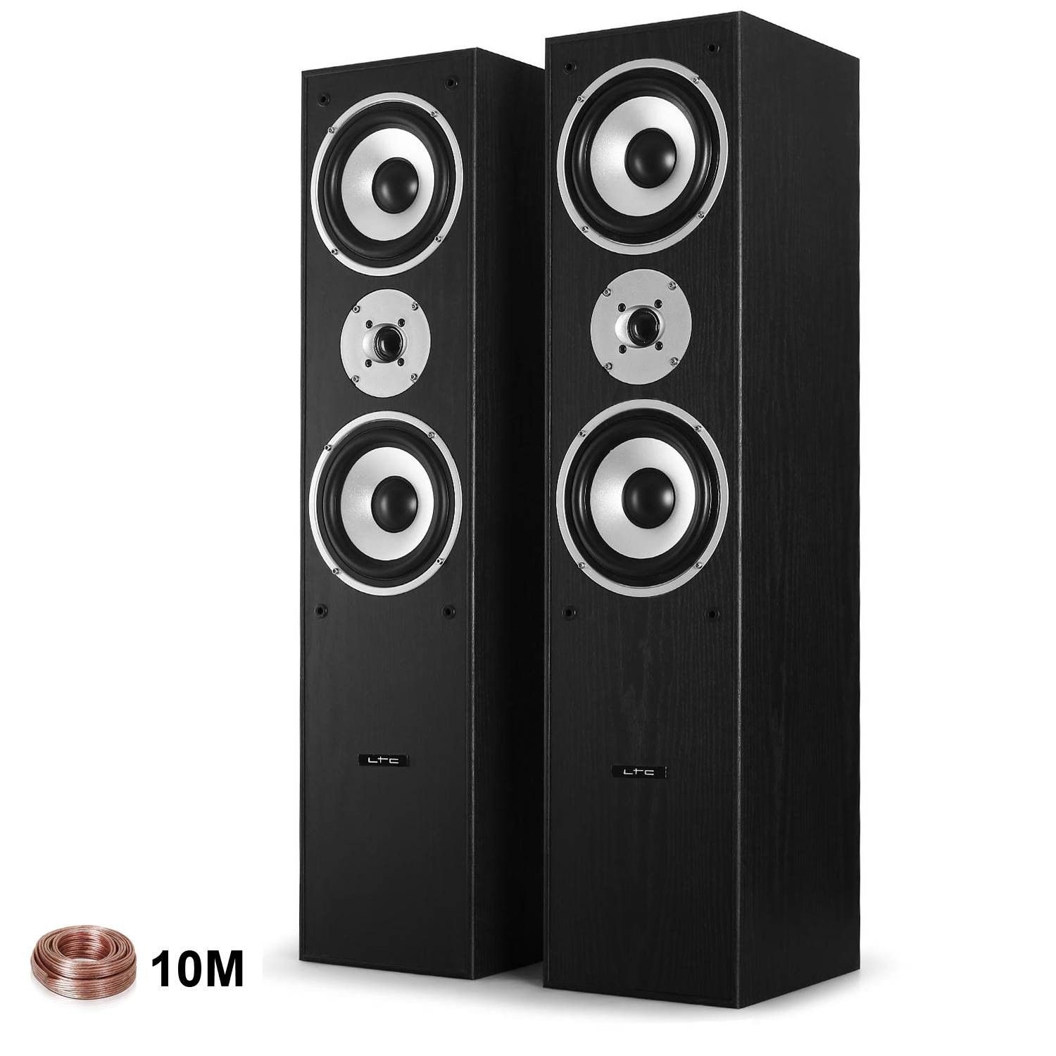 LTC Audio L766-BK Hi-Fi/Home Cinema Speakers (2x500W) with 10m Transparent Cables - Black