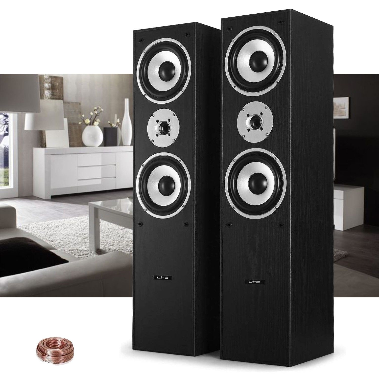 LTC Audio L766-BK 2.0 Surround Sound Speakers (2x500W, Black)