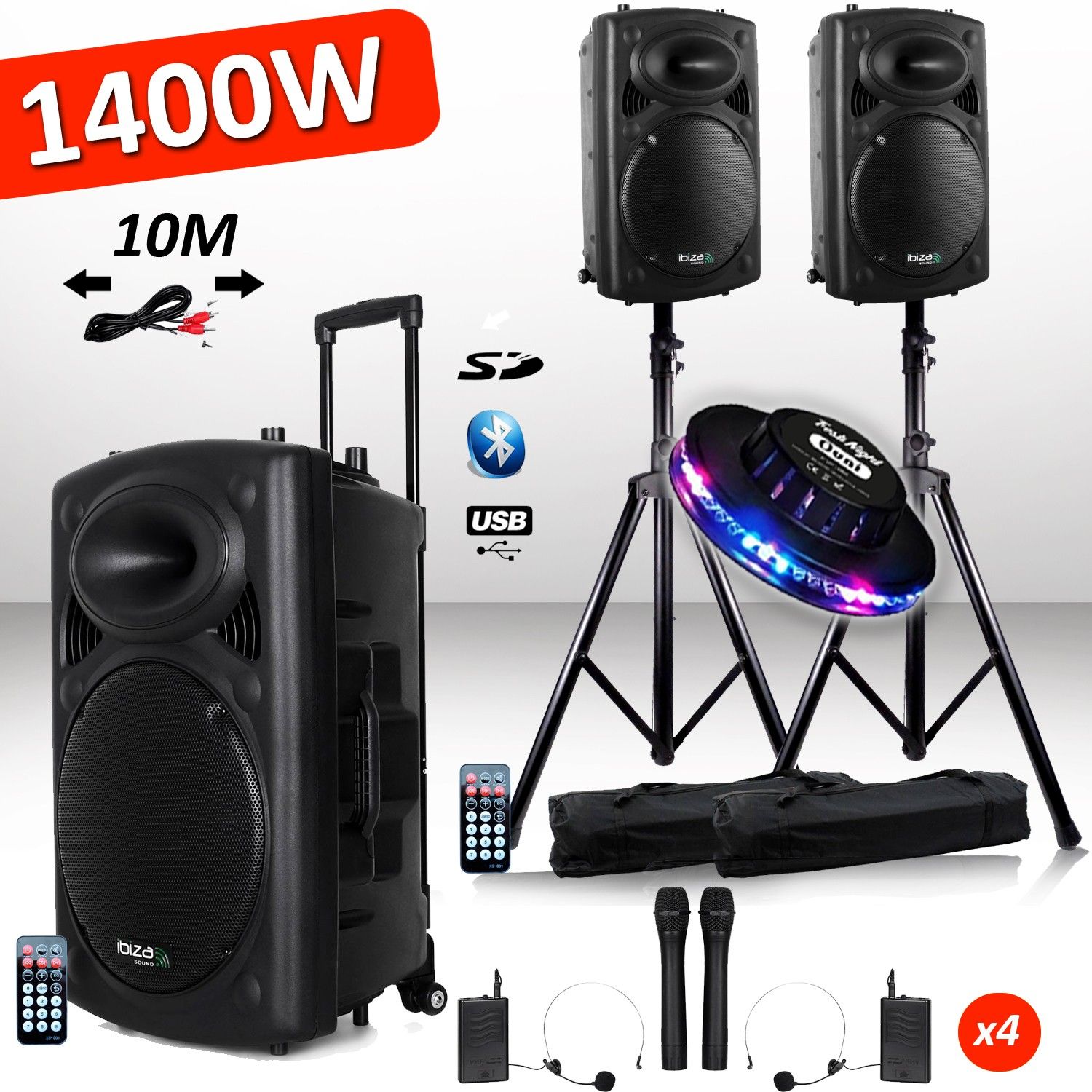 Amplified Active Speaker System 1400W with Bluetooth and USB, FestiNight OVNI