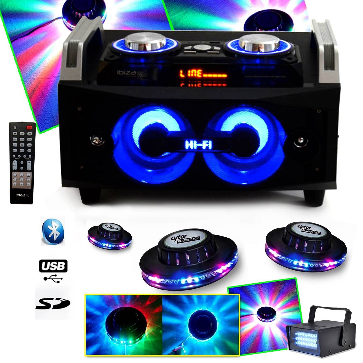 Ibiza SPLBOX120 120W Portable System with USB/SD/Bluetooth/FM and LED Effects