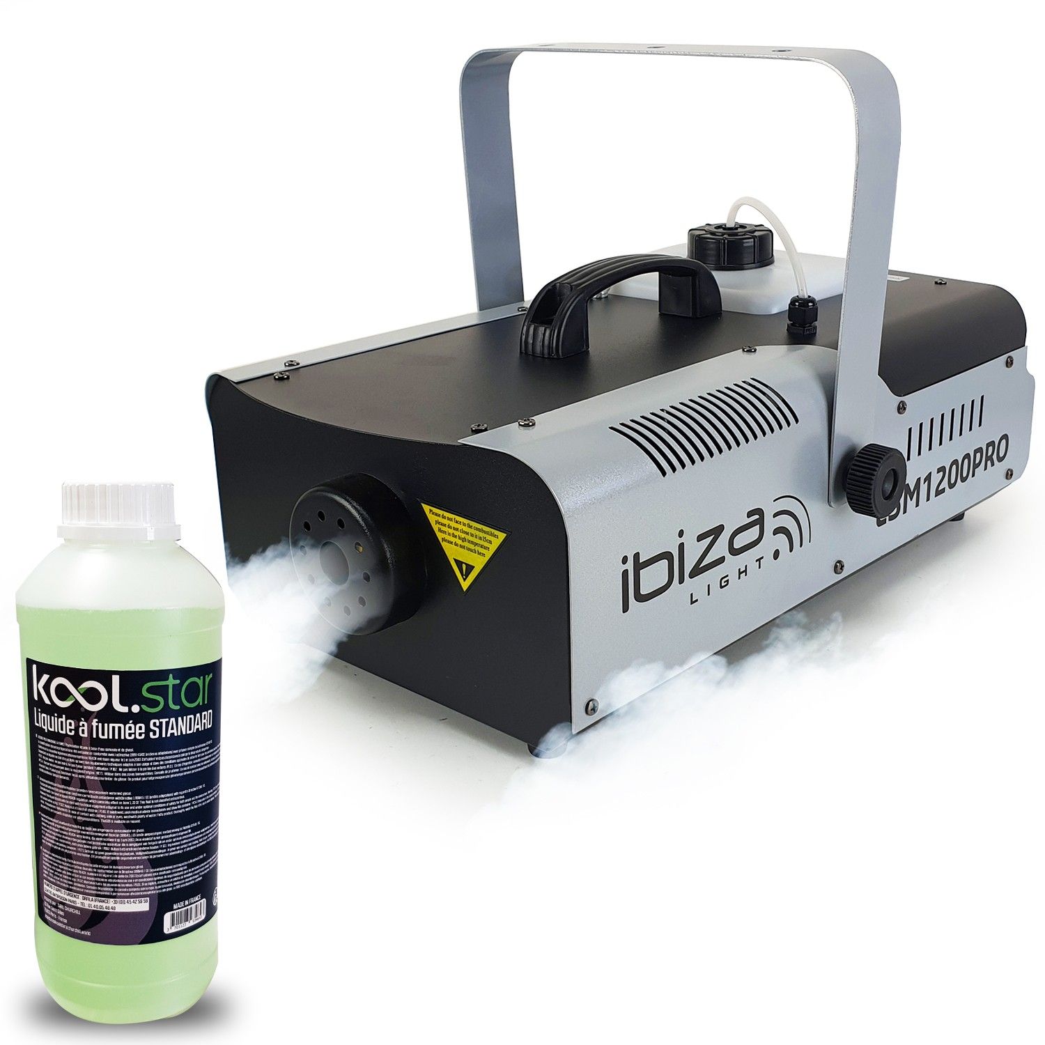Máquina de humo programable Ibiza Light LSM1200PRO con 2 controles remotos - 1200W + 1L de líquido incluido