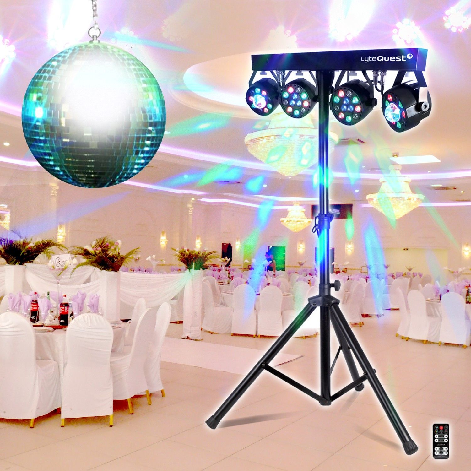 LyteQuest X-Performer Ball 20cm Facet Light - Mega Parties + 4 DMX PAR Projectors