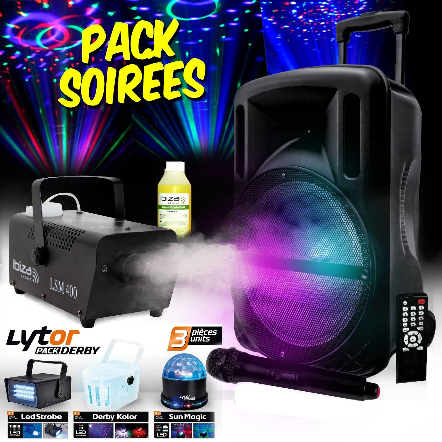 DJOON Party Pack 500W USB + LED Derby Pack + Smoke Machine