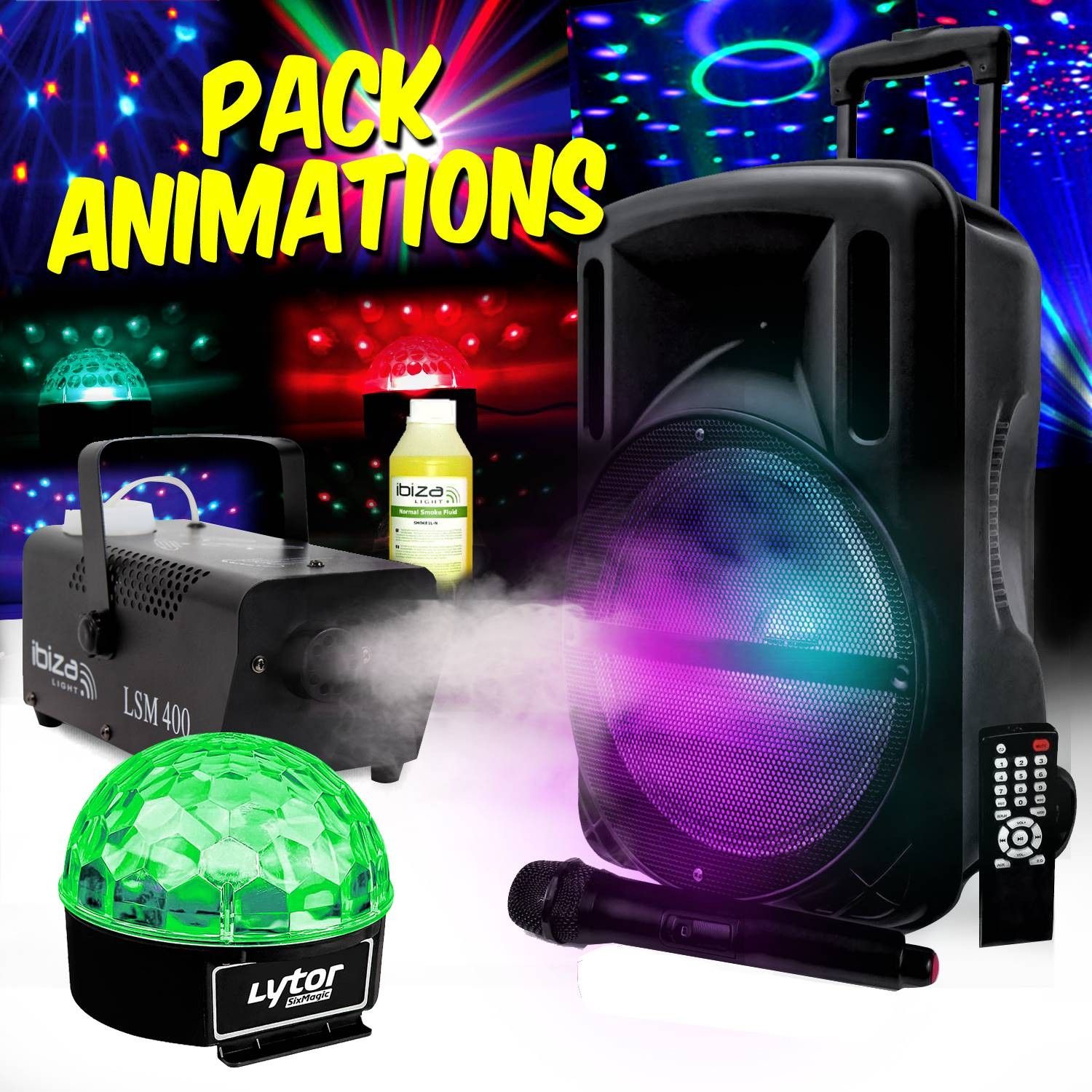 MyDj DJOON 500W Speaker Pack with RGB Light, Laser, and Fog Machine