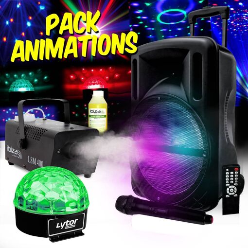 Pack DJ MyDj DJOON 500W avec éclairage RVB, laser et machine à fumée