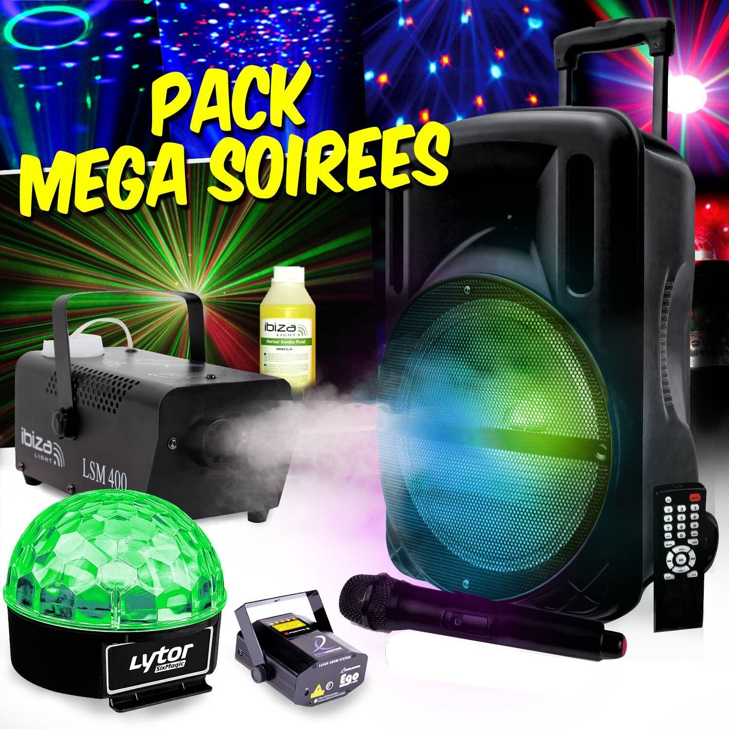MyDj DJ Party Pack 500W with LED Light, Laser, and Smoke Machine