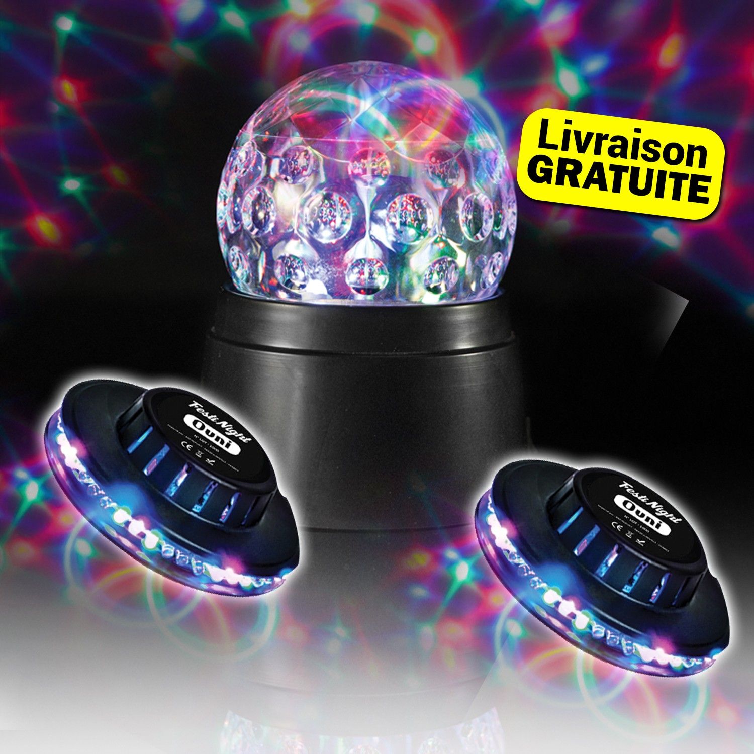 Balde de discoteca de cristal Cheetah LED con girador integrado + 2 juegos de luces UV