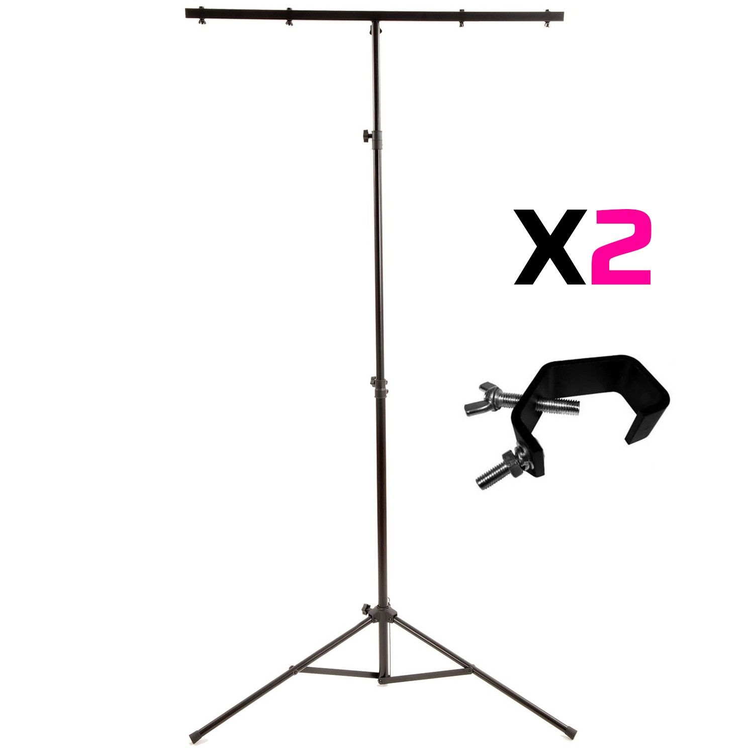Structure de jeu de lumière Beamz 2,6m à barre T, max. 25kg + 2 crochets de montage