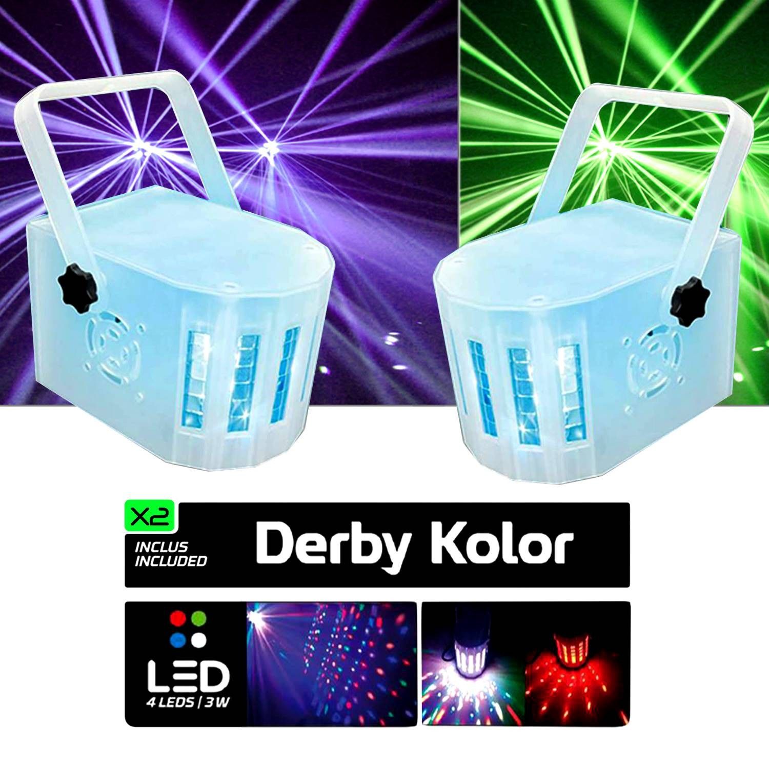 Kit de luces para fiesta Mini Derby 80 haces de luz RGB - Blanco