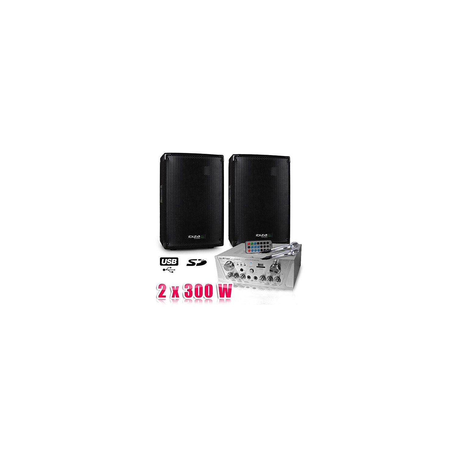 Pack amplificateur karaoké Ltc ATM 2000 avec 2 enceintes et micros