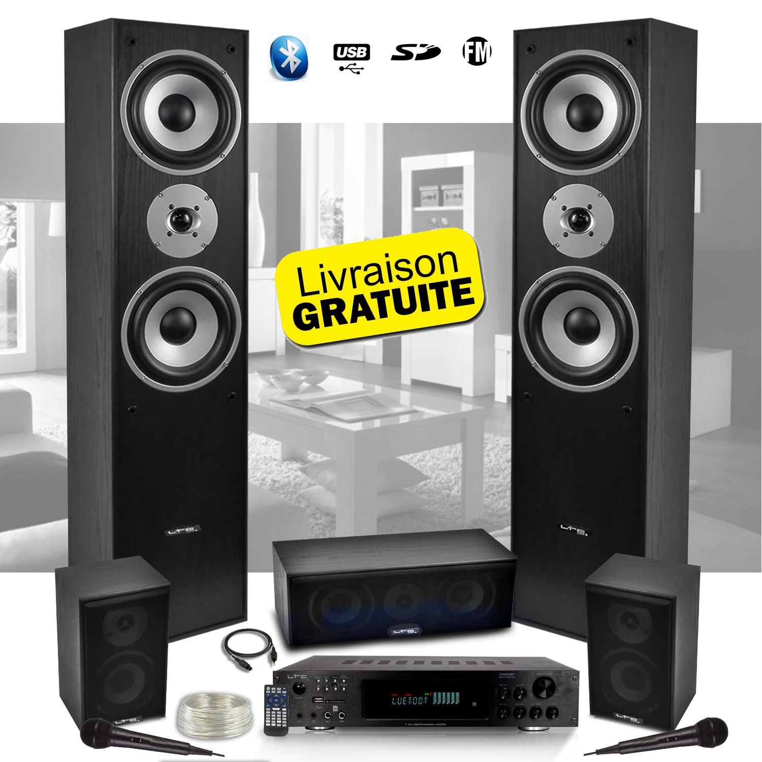 Ensemble LTC Audio E1004 5 haut-parleurs + amplificateur karaoke ATM8000