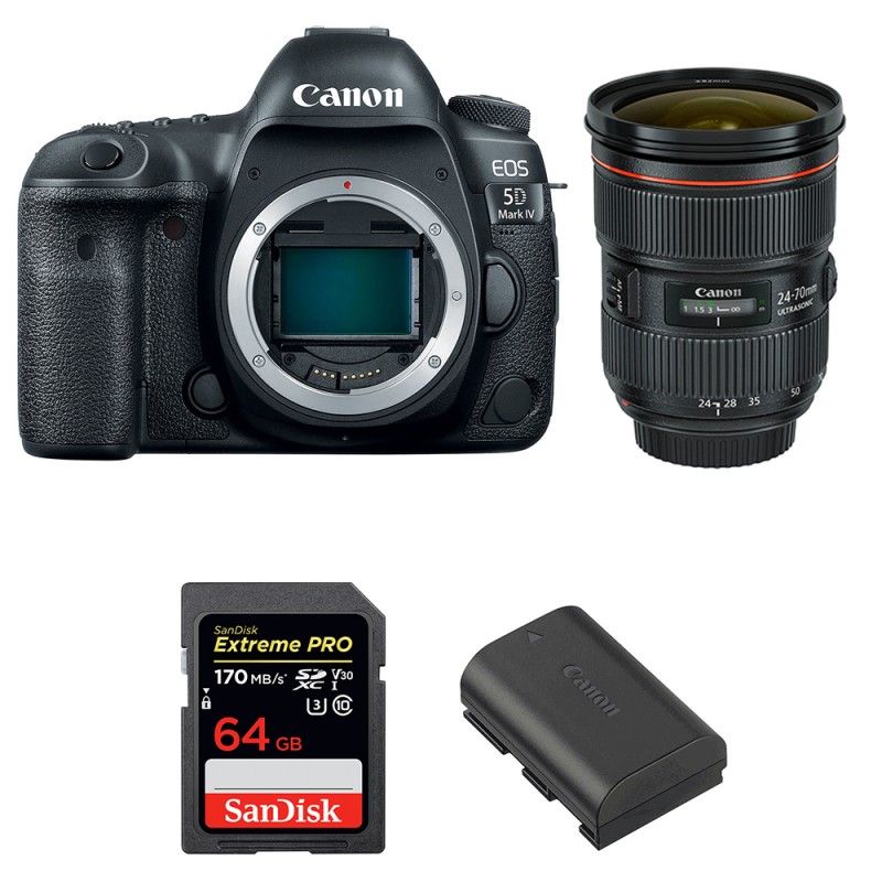 Canon EOS 5D Mark IV + EF 24-70mm f/2.8L II USM + Tarjeta SanDisk 64GB Extreme PRO UHS-I SDXC 170 MB/s + Canon LP-E6N Garantía de 2 años
